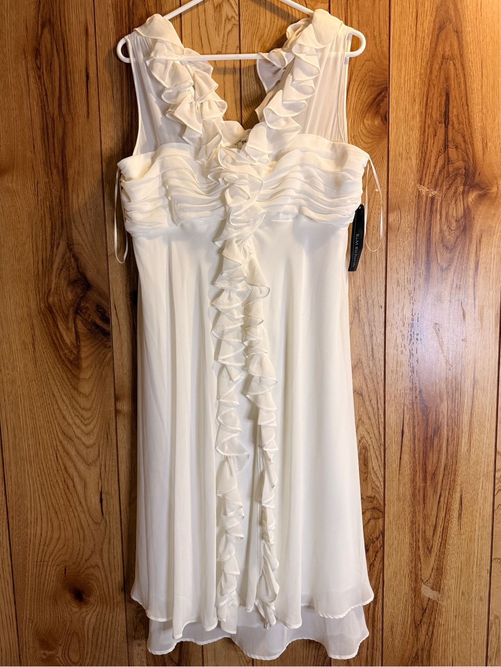 R&M Richards Cream Ruffle-Front Sleeveless Mini Dress